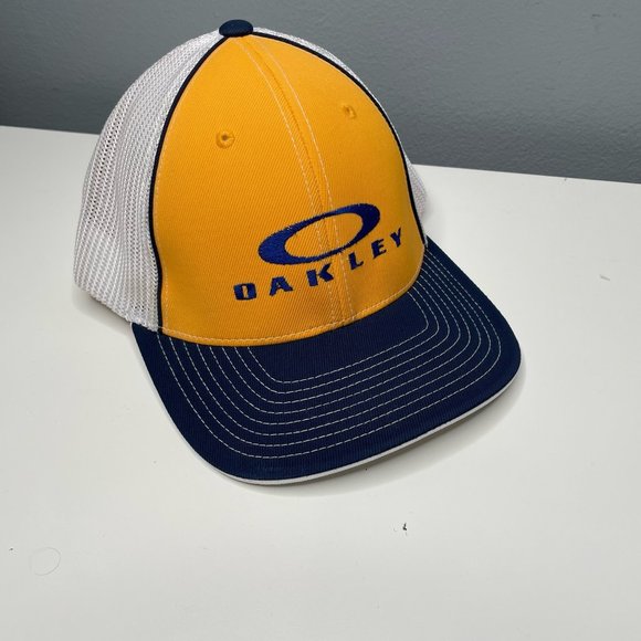 Oakley Other - OAKLEY Unisex White/Yellow/Blue Logo Mesh Fitted Trucker Cap sz S/M 6 7/8-7 3/8